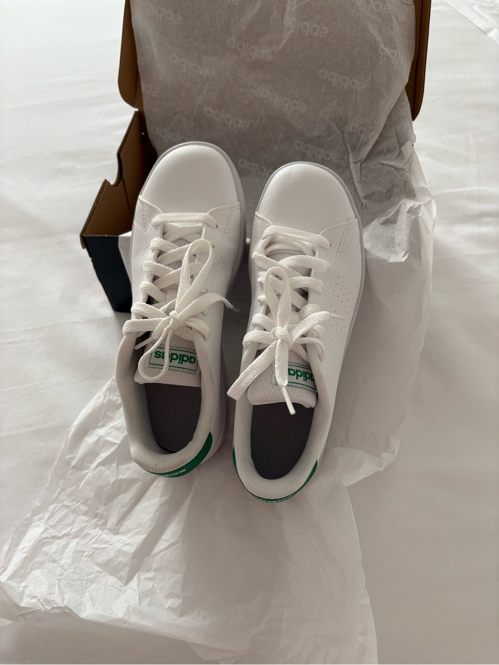 adidas White Low-Top Sneakers with Green Heel Trim
